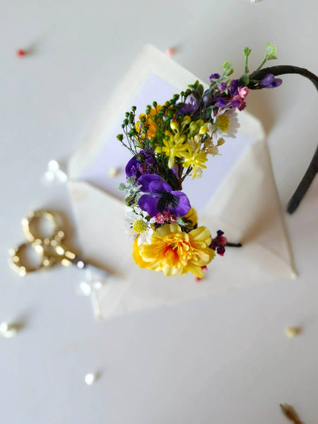 Purple and yellow flower headband