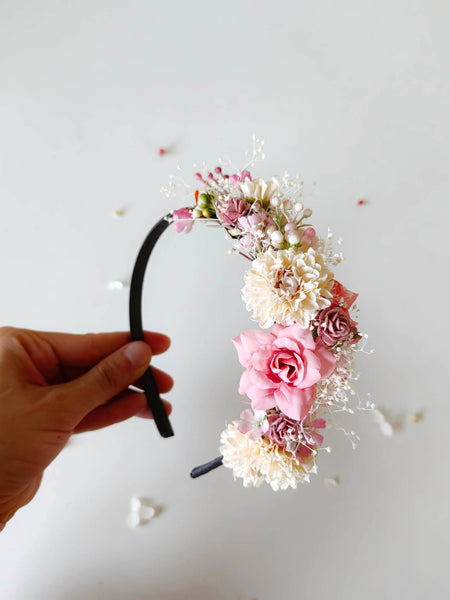 Romantic pink and cream headpiece