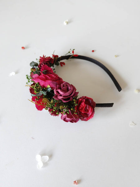 Dark red flower headband