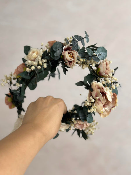 Pastel wedding hair wreath Romantic bridal flower crown Magaela accessories Hair accessories Wedding 2021 Blumen haarkranz Pink Rosa wreath
