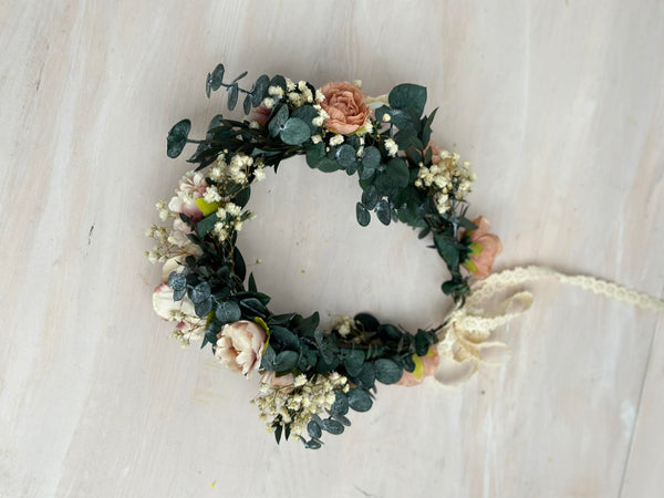 Pastel wedding hair wreath Romantic bridal flower crown Magaela accessories Hair accessories Wedding 2021 Blumen haarkranz Pink Rosa wreath