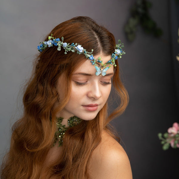 Baby blue flower tiara with butterfly