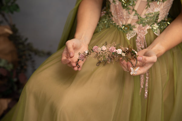 Blush vintage flower elven tiara