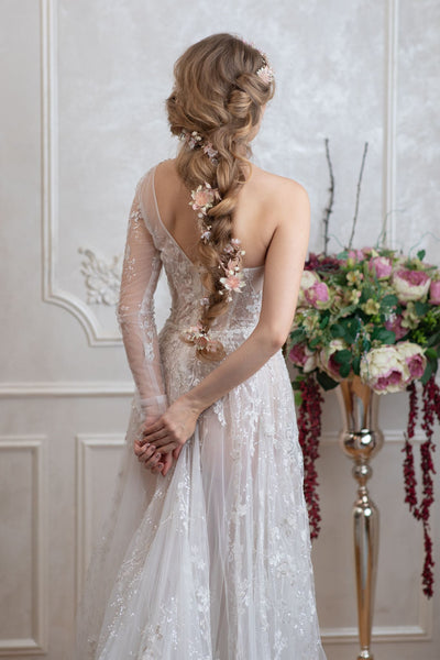 Blush wedding hair garland Bridal flower vine Ivory and pink flower headpiece Shapeable flower garland Flexible Bendable wreath Magaela
