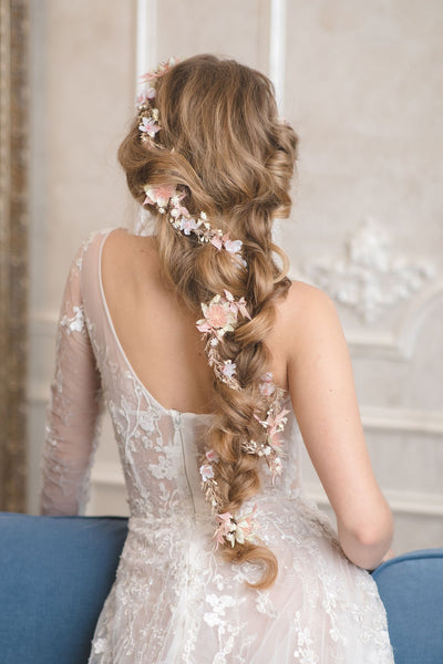 Blush wedding hair garland Bridal flower vine Ivory and pink flower headpiece Shapeable flower garland Flexible Bendable wreath Magaela