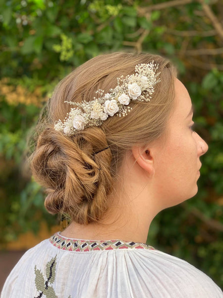 Natural flower hair comb Dried flowers bridal headpiece Paper roses Rustic wedding comb Magaela customisable hair comb Bridal hair flowers