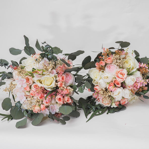 Romantic wedding bouquet 3 sizes available Bridesmaid bouquets Small bridal bouquet Pink Peach Ivory Eucalyptus Baby's breath bouquet Blush