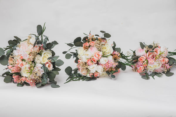Romantic wedding bouquet 3 sizes available Bridesmaid bouquets Small bridal bouquet Pink Peach Ivory Eucalyptus Baby's breath bouquet Blush