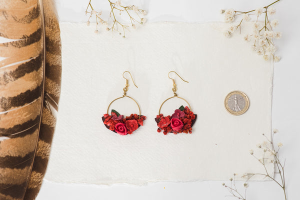 Red circle dangle earrings