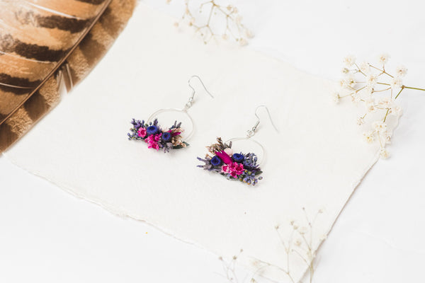 Purple circle dangle earrings