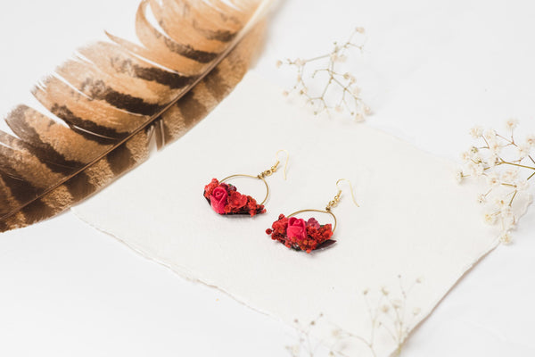Red circle dangle earrings
