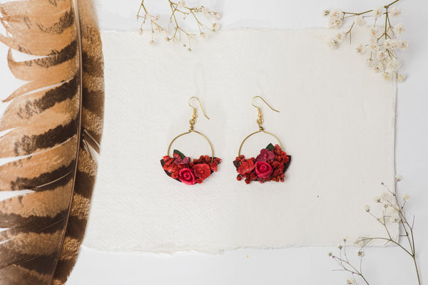 Red circle dangle earrings
