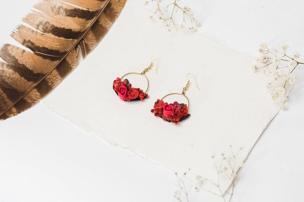 Red circle dangle earrings