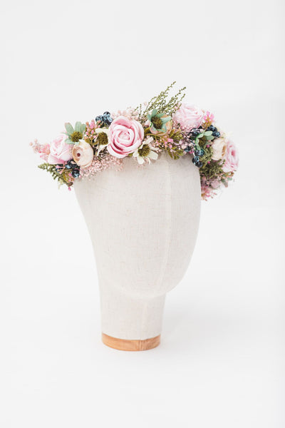 Peony flower wreath Pink bridal half wreath with blueberries Romantic hair crown Bridal half wreath Hair flowers inspo Magaela accessories