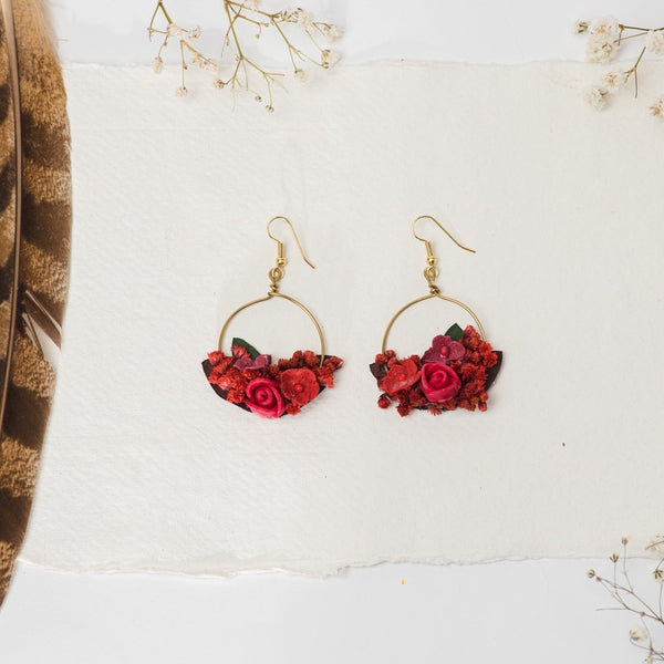 Red circle dangle earrings