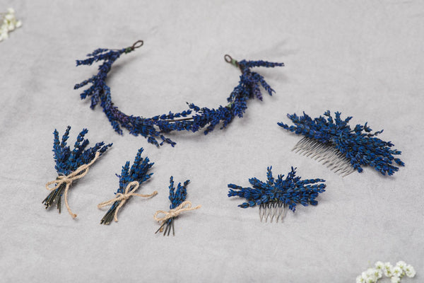 Small lavender flower comb Wedding hair flowers Lavender provence comb Magaela Bridal headpiece Navy blue preserved flower comb Bride 2021