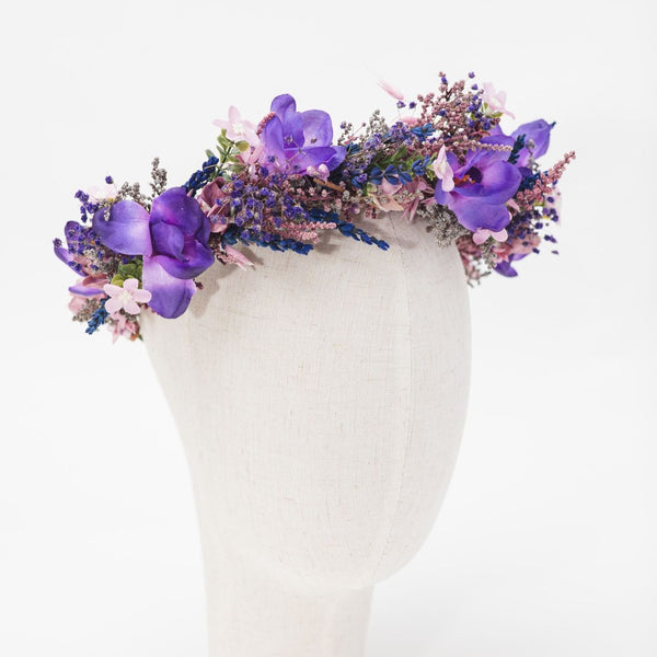 Purple flower half wreath Bridal freesia hair crown Wedding 2021 accessories for bride Magaela Preserved flowers Violet bridal hair flowers