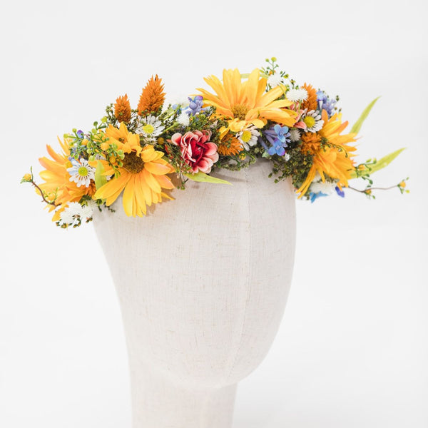 Spring bridal flower half wreath Yellow wildflowers crown Bride 2021 Meadow wedding accessories Hair flowers Magaela handmade Customisable
