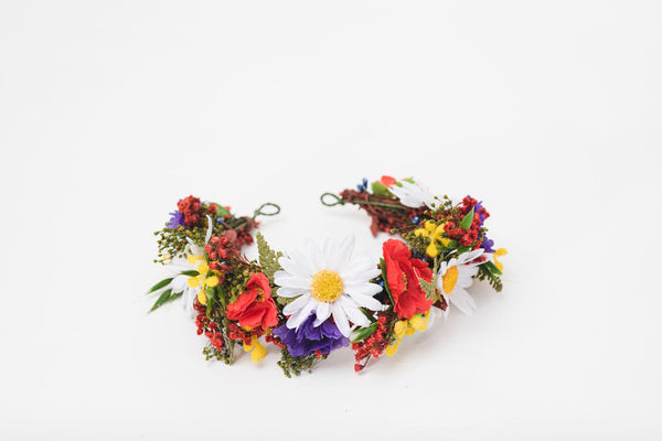 Folk flower half wreath Bridal flower crown 2021 wedding Meadow hair accessories Magaela handmade Wildflowers wedding Boho crown