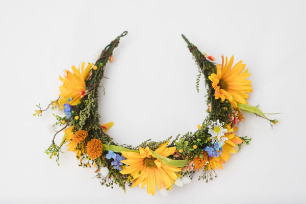 Spring bridal flower half wreath Yellow wildflowers crown Bride 2021 Meadow wedding accessories Hair flowers Magaela handmade Customisable