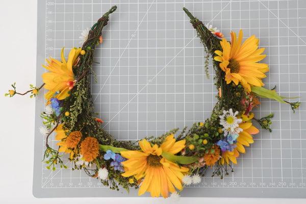 Spring bridal flower half wreath Yellow wildflowers crown Bride 2021 Meadow wedding accessories Hair flowers Magaela handmade Customisable