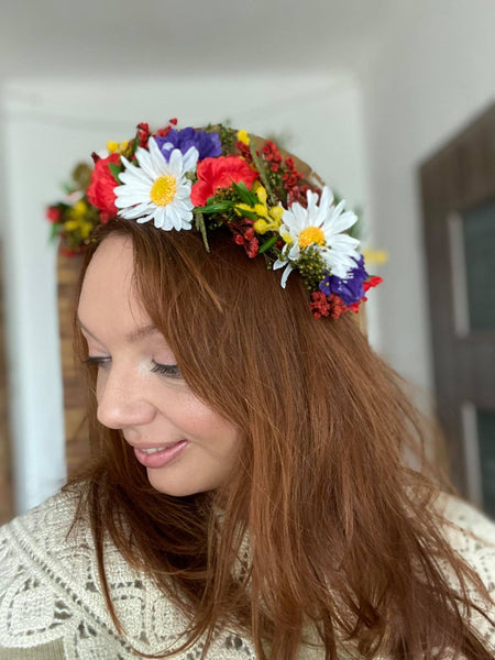 Folk flower half wreath Bridal flower crown 2021 wedding Meadow hair accessories Magaela handmade Wildflowers wedding Boho crown