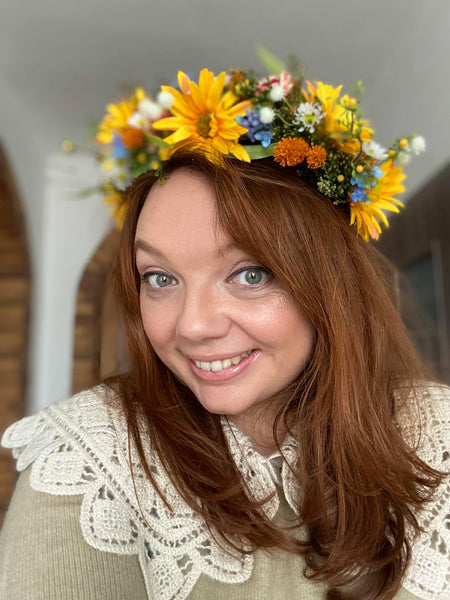 Spring bridal flower half wreath Yellow wildflowers crown Bride 2021 Meadow wedding accessories Hair flowers Magaela handmade Customisable