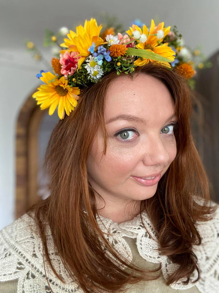 Spring bridal flower half wreath Yellow wildflowers crown Bride 2021 Meadow wedding accessories Hair flowers Magaela handmade Customisable