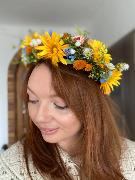 Spring bridal flower half wreath Yellow wildflowers crown Bride 2021 Meadow wedding accessories Hair flowers Magaela handmade Customisable