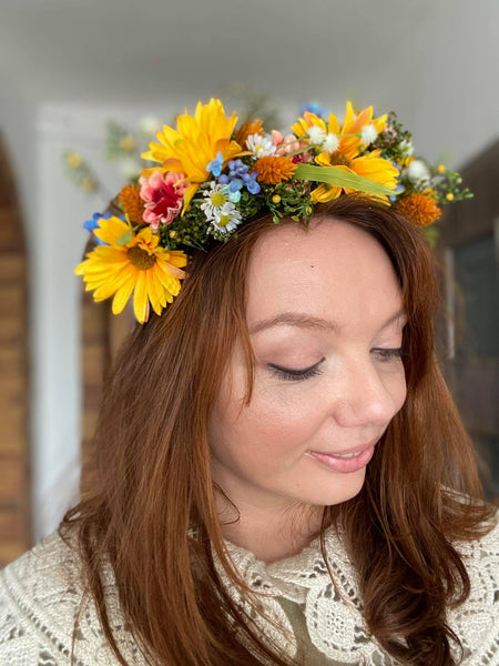 Spring bridal flower half wreath Yellow wildflowers crown Bride 2021 Meadow wedding accessories Hair flowers Magaela handmade Customisable