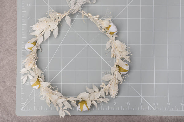 Communion flower wreath with white peonies