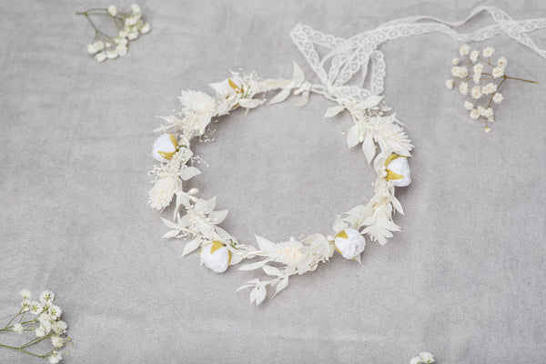 Communion flower wreath with white peonies
