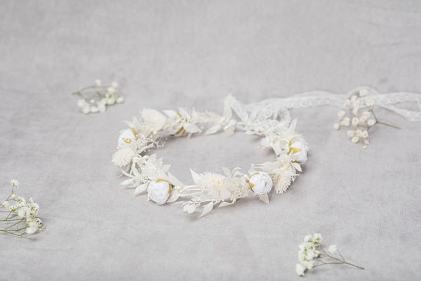 Communion flower wreath with white peonies
