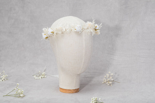 Communion flower wreath with white peonies