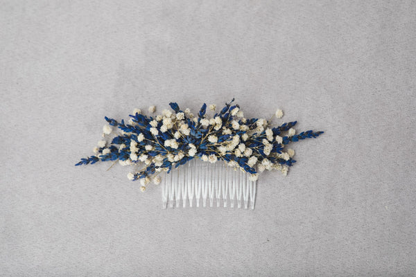 Lavender flower hair comb Bridal headpiece Navy blue baby's breath wedding comb Provence wedding 2021 Preserved lavender comb Magaela Hair flowers Bride