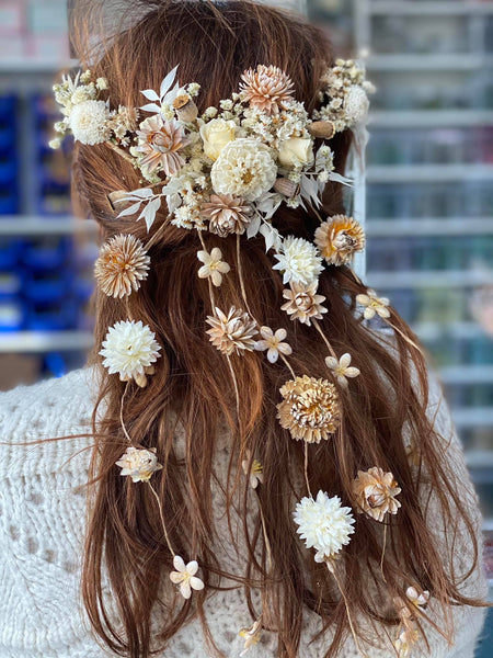 Rustic flower hair comb 1970's inspiration wedding hair vine Half up half down wedding hairstyle Beige bohemian hair flowers Magaela