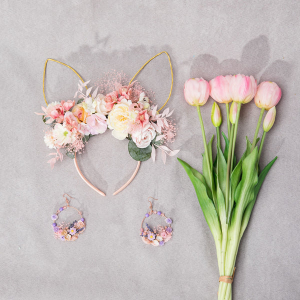 Easter flower headband with bunny ears