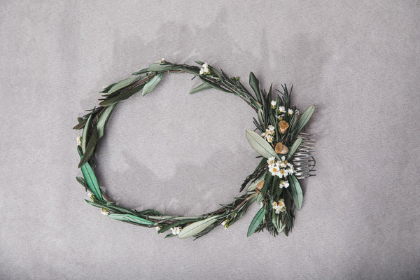 Greenery wedding set of hair comb and wreath 2021 wedding Rustic wedding hair crown Olive leaves wreath Customisable Magaela accessories