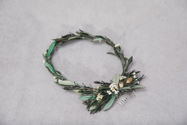 Greenery wedding set of hair comb and wreath 2021 wedding Rustic wedding hair crown Olive leaves wreath Customisable Magaela accessories