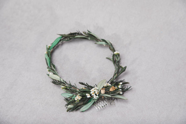 Greenery wedding set of hair comb and wreath 2021 wedding Rustic wedding hair crown Olive leaves wreath Customisable Magaela accessories