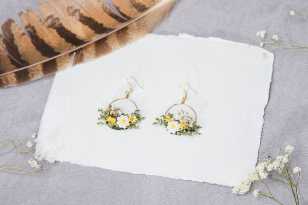 Meadow yellow and white flower earrings