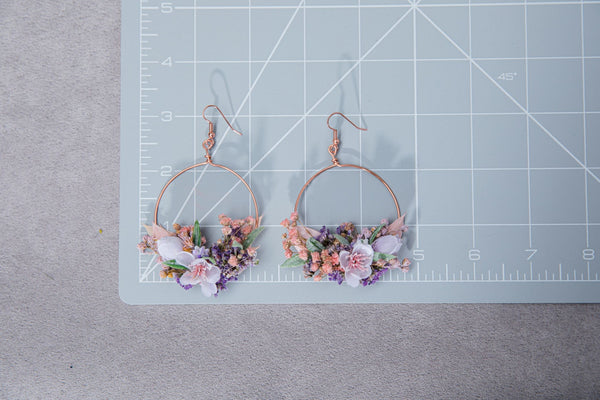 Rose gold flower circle earrings