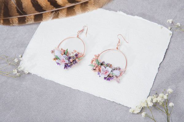 Rose gold flower circle earrings