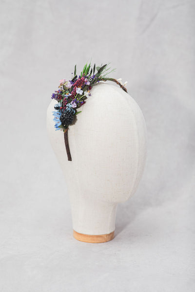 Purple and blue wedding headband Bridal headband with blackberry Woodland headband Hair accessories Unique headband Elegant hair flowers
