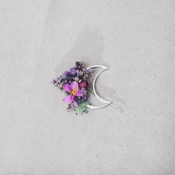 Purple flower hair clip Moon snap clip Flower girl Purple wedding headpiece Back to school Hair clasp Magaela Spring wedding Violet