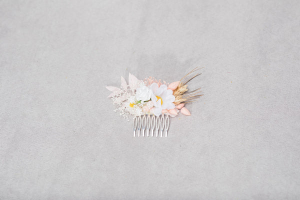 Romantic meadow bridal hair comb Pink and white wedding headpiece 2021 bride Blush flower comb with daisy Hair flowers Natural Magaela