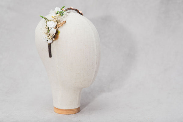 Natural white and ivory flower headband Preserved flower White roses headband Flower girl headpiece Holy Communion Bridal headband Magaela