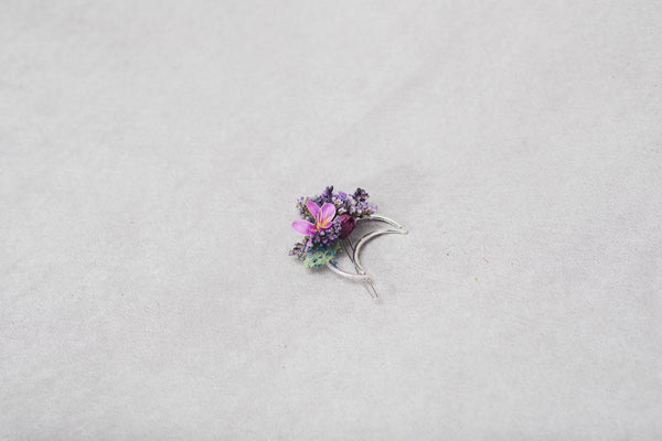 Purple flower hair clip Moon snap clip Flower girl Purple wedding headpiece Back to school Hair clasp Magaela Spring wedding Violet