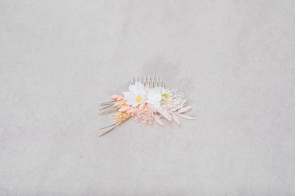 Romantic meadow bridal hair comb Pink and white wedding headpiece 2021 bride Blush flower comb with daisy Hair flowers Natural Magaela