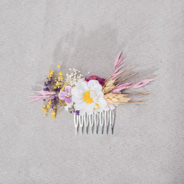 Natural meadow flower hair comb Bridal headpiece with daisy Ear of wheat Wildflowers Wedding hairstyle Daisy Pink Yellow White Magaela